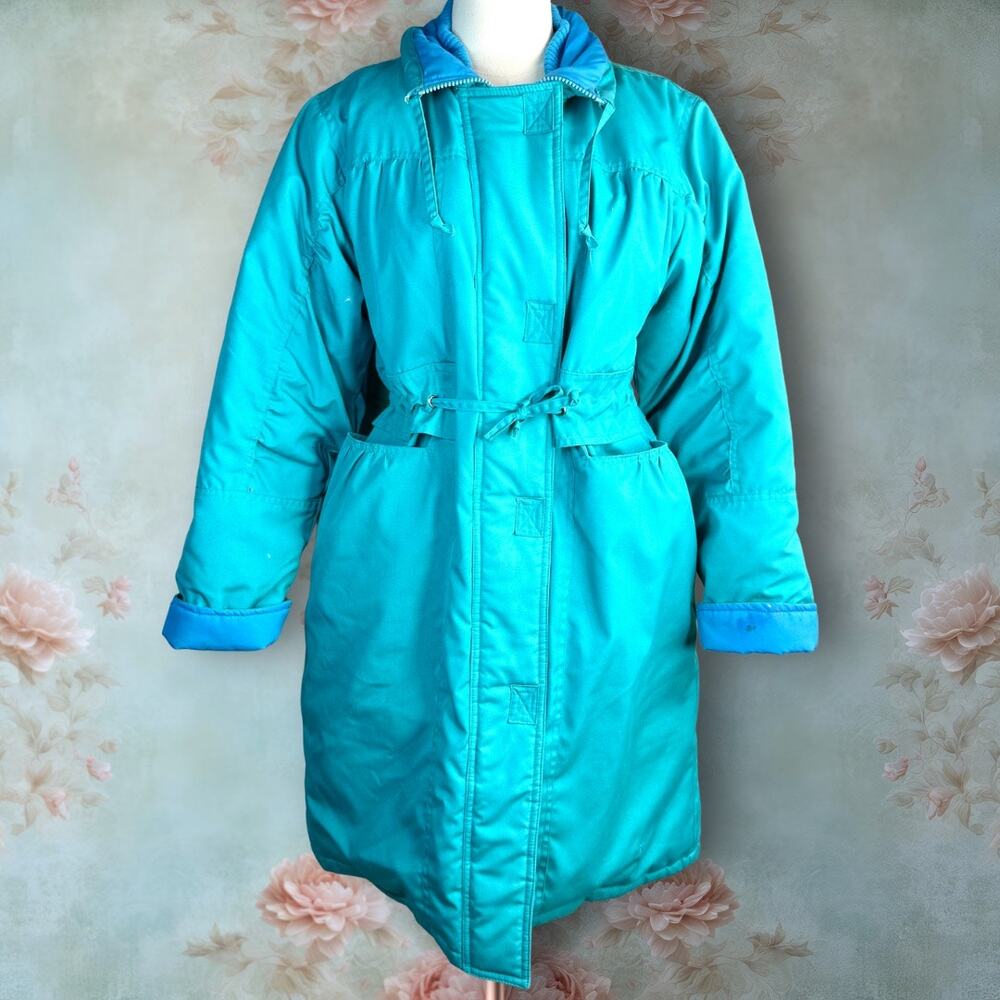 Vintage 80s Tailored By Rothschild Teal & Blue Down & Feather Filled Parka Coat